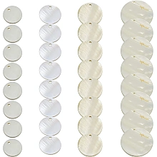 SUNNYCLUE 1 Box 32Pcs 4 Size Natural Freshwater Shell Pendants Flat Round Charms Ocean Cabochons Beads with Hole for Earrings Bracelets Necklaces Making Crafts Accessories