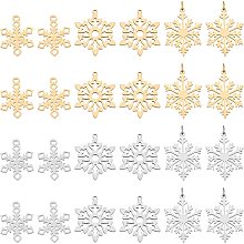 DICOSMETIC 24pcs 3 Styles Golden and Stainless Steel Color Christmas Snowflake Charms Winter Snow Charms Xmas Holiday Pendants for Bracelet Necklace Jewelry Making,Hole:1.4-3mm