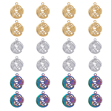 DICOSMETIC 24Pcs 3 Colors 304 Stainless Steel Pendants, Moon with Sun, Mixed Color, 23.5x20x2.5mm, Hole: 2mm, 8pcs/color