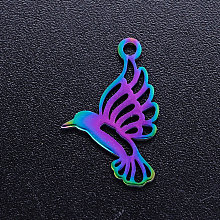 Honeyhandy Ion Plating(IP) 304 Stainless Steel Pendants, Bird, Rainbow Color, 18.5x12x1mm, Hole: 1.5mm