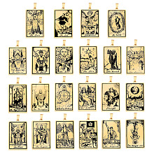 Honeyhandy 201 Stainless Steel Pendants, Laser Engraved Pattern, Rectangle with Tarot Card Patterns, Golden, 40x24x1mm, Hole: 8x4mm, 22pcs/set