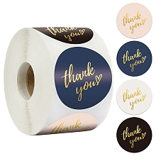 Honeyhandy 4 Colors Thank You Stickers Roll, Round Paper Adhesive Labels, Decorative Sealing Stickers for Christmas Gifts, Wedding, Party, Mixed Color, 25mm, 500pcs/roll