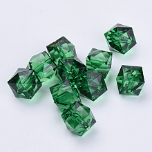 Honeyhandy Transparent Acrylic Beads, Faceted, Cube, Dark Green, 10x10x8mm, Hole: 1.5mm, about 900pcs/500g