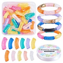 60Pcs 10 Colors Transparent Crackle Acrylic Beads, Curved Tube, Mixed Color, 35x11.5x13.5mm, Hole: 3.5mm, 6pcs/color