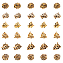 PandaHall Elite 30 PCS 6 Styles Antique Gold Alloy Leopard Tiger Lion Fox Head Beads Connector Charm Beads for Bracelet Necklace Earrings Jewelry Making Crafts