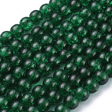 Arricraft Crackle Glass Beads Strands, Round, Dark Green, 8mm, Hole: 1.3~1.6mm, 31.4 inches