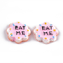 Honeyhandy Resin Cabochons, Biscuits with Word Eat Me, Imitation Food, Pink, 20x22x6mm