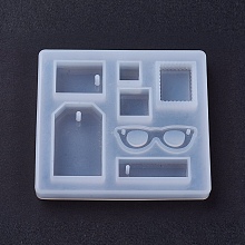 Honeyhandy Pendant Silicone Molds, Resin Casting Molds, For UV Resin, Epoxy Resin Jewelry Making, Rectangle & Square & Glasses, White, 80x90x11mm, Hole: 2mm & 2.5mm, Inner Size: 11~41mm