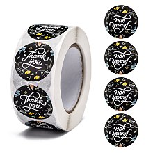 Honeyhandy 1 Inch Thank You Stickers, DIY Scrapbook, Decorative Adhesive Tapes, Flat Round, Black, 25mm, about 500pcs/roll