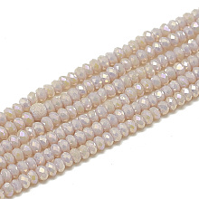 ARRICRAFT Electroplate Opaque Solid Color Glass Beads Strands, Faceted, Rondelle, Misty Rose, 2.5x1.5mm, Hole: 0.8mm, about 200pcs/strand, 12.2 inches