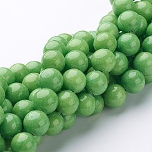 Honeyhandy Natural Mashan Jade Round Beads Strands, Dyed, Light Green, 10mm, Hole: 1mm, about 41pcs/strand, 15.7 inch