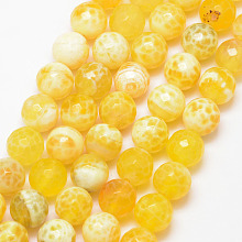 Honeyhandy Natural Fire Crackle Agate Bead Strands, Round, Grade A, Faceted, Dyed & Heated, Yellow, 10mm, Hole: 1mm, about 37pcs/strand, 15 inch