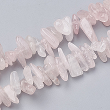 Honeyhandy Natural Rose Quartz Beads Strands, Chip, 10~30x4~10x1~7mm, Hole: 1mm, about 80~85pcs/strand, 15.55 inch