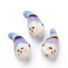 Honeyhandy Handmade Porcelain Beads, Clown, Colorful, 26x14x12.5mm, Hole: 2.5mm, about 15pcs/strand, 13.39 inch(34cm)