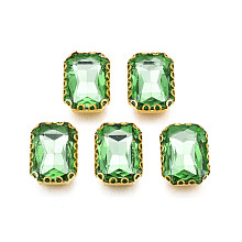 Honeyhandy Sew on Rhinestone, Transparent Glass Rhinestones, with Iron Prong Settings, Faceted, Rectangle, Dark Sea Green, 15x11x5.5mm, Hole: 1mm