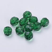 Honeyhandy Transparent Acrylic Beads, Faceted, Round, Dark Green, 8x7mm, Hole: 1.5mm