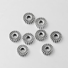 Honeyhandy Tibetan Style Alloy Spacer Beads, Flat Round, Antique Silver, 6x1.5mm, Hole: 1.5mm