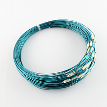 Honeyhandy Stainless Steel Wire Necklace Cord DIY Jewelry Making, with Brass Screw Clasp, Dark Cyan, 17.5 inch