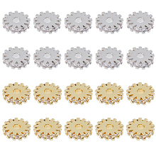 DICOSMETIC 20Pcs 2 Colors Brass Micro Pave Cubic Zirconia Bead Spacers, Flat Round/Gear, Clear, Platinum & Golden, 8x2mm, Hole: 2mm, 10pcs/color