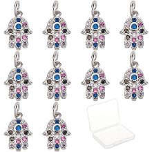 SUNNYCLUE 1 Box 10Pcs Hamsa Hand Charm Brass Hand Charm Micro Pave Cubic Zirconia Charms Bulk Silver Pendants for Jewelry Making Charms DIY Necklace Bracelet Earring Crafting Supplies