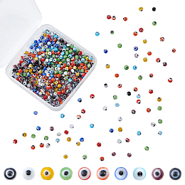 Olycraft Handmade Evil Eye Lampwork Round Beads, Mixed Color, 4mm, Hole: 1mm, 10 colors, 50pcs/color, 500pcs/box