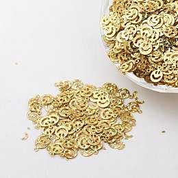 Honeyhandy Ornament Accessories Plastic Paillette/Sequins Beads, Smiling Face, Gold, 8x6x0.1mm, Hole: 0.8mm