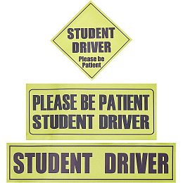 SUPERFINDINGS 3 Style Reflective Student Driver Sign Rectangle with Word Car Safety Vehicle Bumper Sticker Plastic Green Yellow Decals for Car Student Driver New Driver