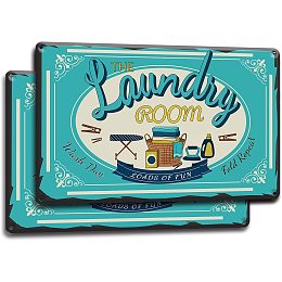 GLOBLELAND 2PCS Laundry Room Vintage Metal Tin Sign Restroom Sign Wash Day Decor Home and Business Plaques Wall Sign 7.8×11.8inch