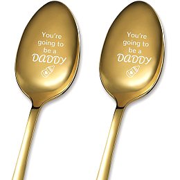 GLOBLELAND 2Pcs You are Going to Be A Daddy Spoon with Gift Box Golden Stainless Steel Table Spoons for Friends Families Festival Christmas Birthday Wedding, 7.2''