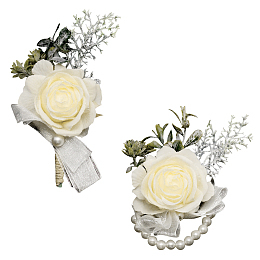 CRASPIRE 2PCS Flower Wrist Corsage Wedding Corsage Pearl Bracelet Silk Ribbon White Artificial Flower Wrist Boutonniere Buttonholes Bridesmaid Flower Wrists Wedding Flowers Accessories