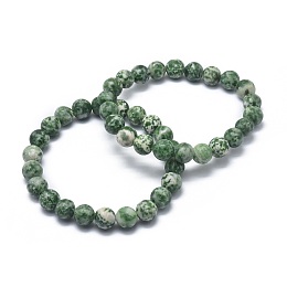 Honeyhandy Natural Green Spot Jasper Bead Stretch Bracelets, Round, 2 inch~2-3/8 inch(5~6cm), Bead: 5.8~6.8mm