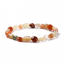 Honeyhandy Natural Rutilated Quartz Bead Stretch Bracelets, Tumbled Stone, Nuggets, Inner Diameter: 2~2-1/4 inch(5.2~5.6cm)