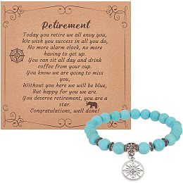 OLYCRAFT Lucky Compass Bead Bracelet 8mm Synthetic Turquoise Lucky Bracelet with Compass Charms Gemstone Stretch Bracelet Crystal Synthetic Turquoise Bracelet for Women Men Retirement Farewell Gift