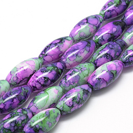 Honeyhandy Baking Painted Glass Beads Strands, Swirl Glass Beads, Oval, Violet, 22x10~10.5mm, Hole: 1mm, about 37pcs/strand, 33.06 inch(83.9cm)