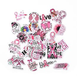 Honeyhandy Cartoon Breast Cancer Awareness Ribbon Paper Stickers Set, Adhesive Label Stickers, for Water Bottles, Laptop, Luggage, Cup, Computer, Mobile Phone, Skateboard, Guitar Stickers, Mixed Color, 15~75x38~80x0.3mm