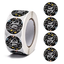 Honeyhandy DIY Scrapbook, 1 Inch Thank You Stickers, Decorative Adhesive Tapes, Flat Round with Word Thank You, Black, 25mm, about 500pcs/roll