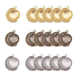 PandaHall Elite 18pcs 18mm Moon Rotation Double Side Round Blank Bezel Pendant Trays Settings, 36pcs Transparent Glass Cabochon for Jewelry Making DIY Findings