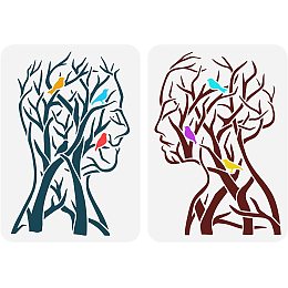 FINGERINSPIRE 2PCS Tree of Life Stencil 11.7x8.3 inch Man Woman Painting Stencil Branch Bird Craft Stencils Human Shape Tree Stencil Template for Painting on Wood Wall Fabric Home Decor