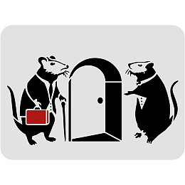 FINGERINSPIRE Banksy Rats Stencil 11.7x8.3 inch Doormen Rats Stencil Plastic Banksy Painting Stencil Reusable Banksy Mouse Pattern Stencils for Painting on Wood, Floor, Wall and Tile