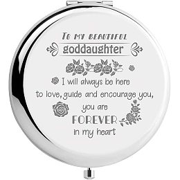 CREATCABIN Goddaughter Compact Mirror from Godmother Stainless Steel Love Encourage Personalized Mini Makeup Pocket Travel Engraved Mirrors Silver for Graduation Birthday Wedding New Year Gifts