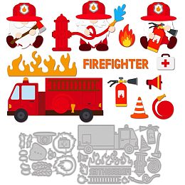 Firefighter Gnome Cutting Dies Fireman Gnome Die Cuts for Card Making Carbon Steel Embossing Template Fire Truck Fire Protection Theme Pattern for Scrapbooking DIY Paper Craft Supplies