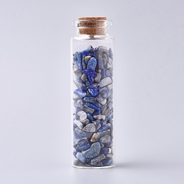 Honeyhandy Glass Wishing Bottle, For Pendant Decoration, with Lapis Lazuli Chip Beads Inside and Cork Stopper, 22x71mm