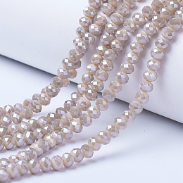 Arricraft Electroplate Glass Beads Strands, Pearl Luster Plated, Faceted, Rondelle, Navajo White, 8x6mm, Hole: 1~1.4mm; about 67~72pcs/strand, 16.14~16.53 inches(41~42cm)