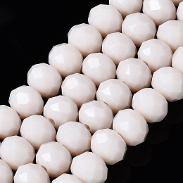 Honeyhandy Opaque Solid Color Glass Beads Strands, Faceted, Rondelle, Creamy White, 8x6mm, Hole: 1mm