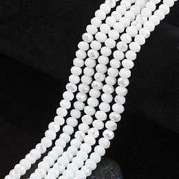 Arricraft Electroplate Opaque Solid Color Glass Beads Strands, Half Rainbow Plated, Faceted, Rondelle, White, 8x6mm, Hole: 1mm; about 68pcs/strand, 15.5 inches(38.75cm)