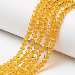 Honeyhandy Glass Beads Strands, Faceted, Rondelle, Orange, 3x2mm, Hole: 0.8mm, about 150~155pcs/strand, 15~16 inch(38~40cm)