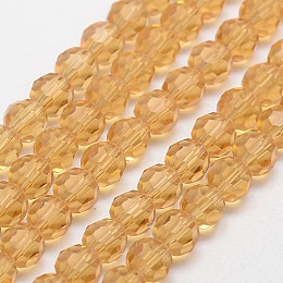 Honeyhandy Glass Beads Strands, Faceted, Round, Orange, 4mm, Hole: 1mm, about 98pcs/strand, 13.7 inch