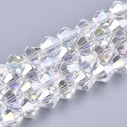 Electroplate Glass Beads Strands, AB Color Plated, Faceted, Bicone, Clear AB, 6x5.5~6mm, Hole: 1mm; about 50pcs/strand, 11.02"