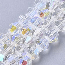 Honeyhandy Electroplate Glass Beads Strands, AB Color Half Plated, Faceted, Bicone, Clear AB, 6x6mm, Hole: 1mm, about 45~47pcs/Strand, 10.83 inch(27.5 cm)