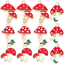 SUNNYCLUE 24Pcs 4 Styles Alloy Enamel Pendants, Cadmium Free & Lead Free, Mushroom, Light Gold, Red, 6pcs/style